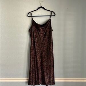 bebe Brown Leopard Satin Slip Midi Dress